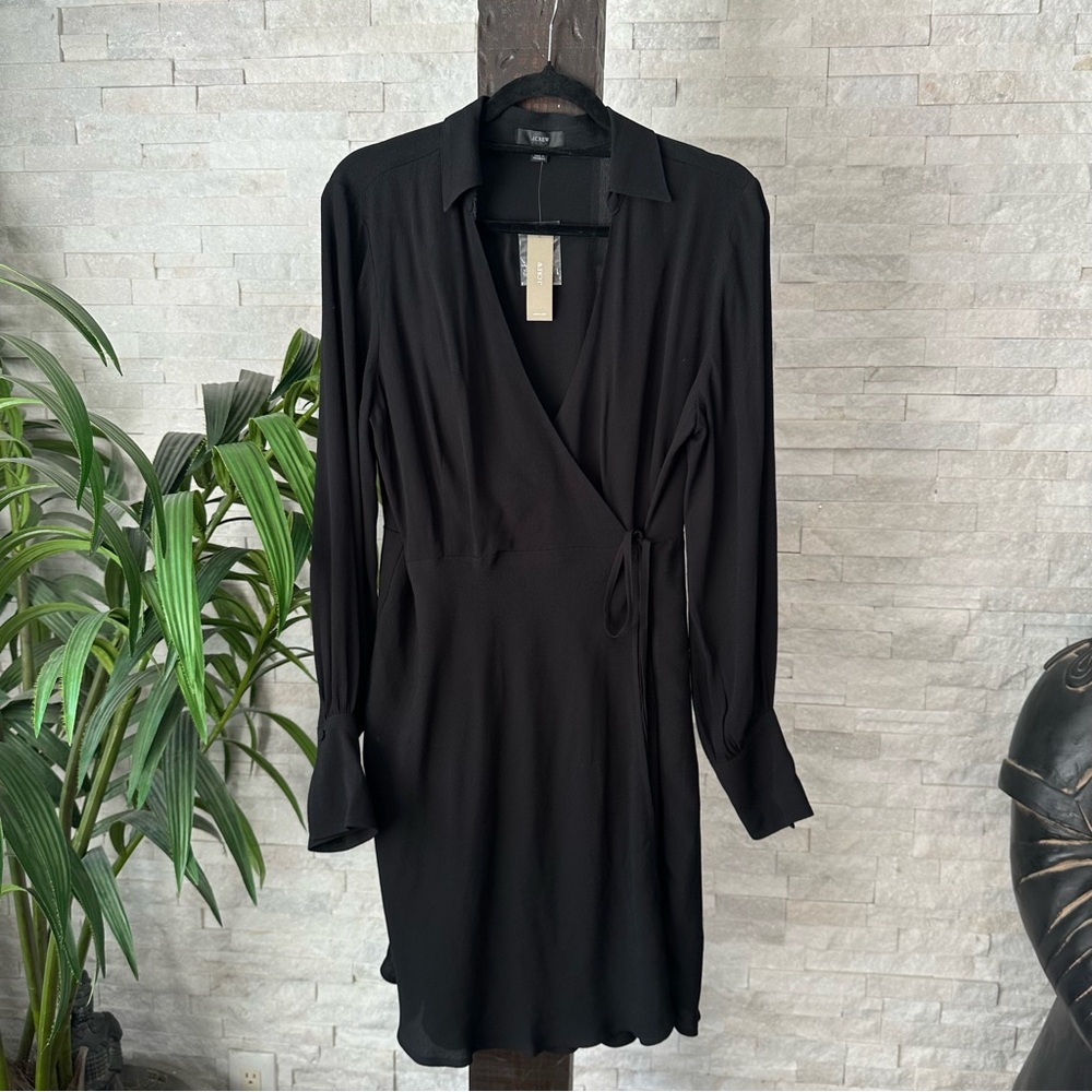 J. CREW Black “Drapey Wrap Dress” Classic Timeless Size 10 New with Tags
